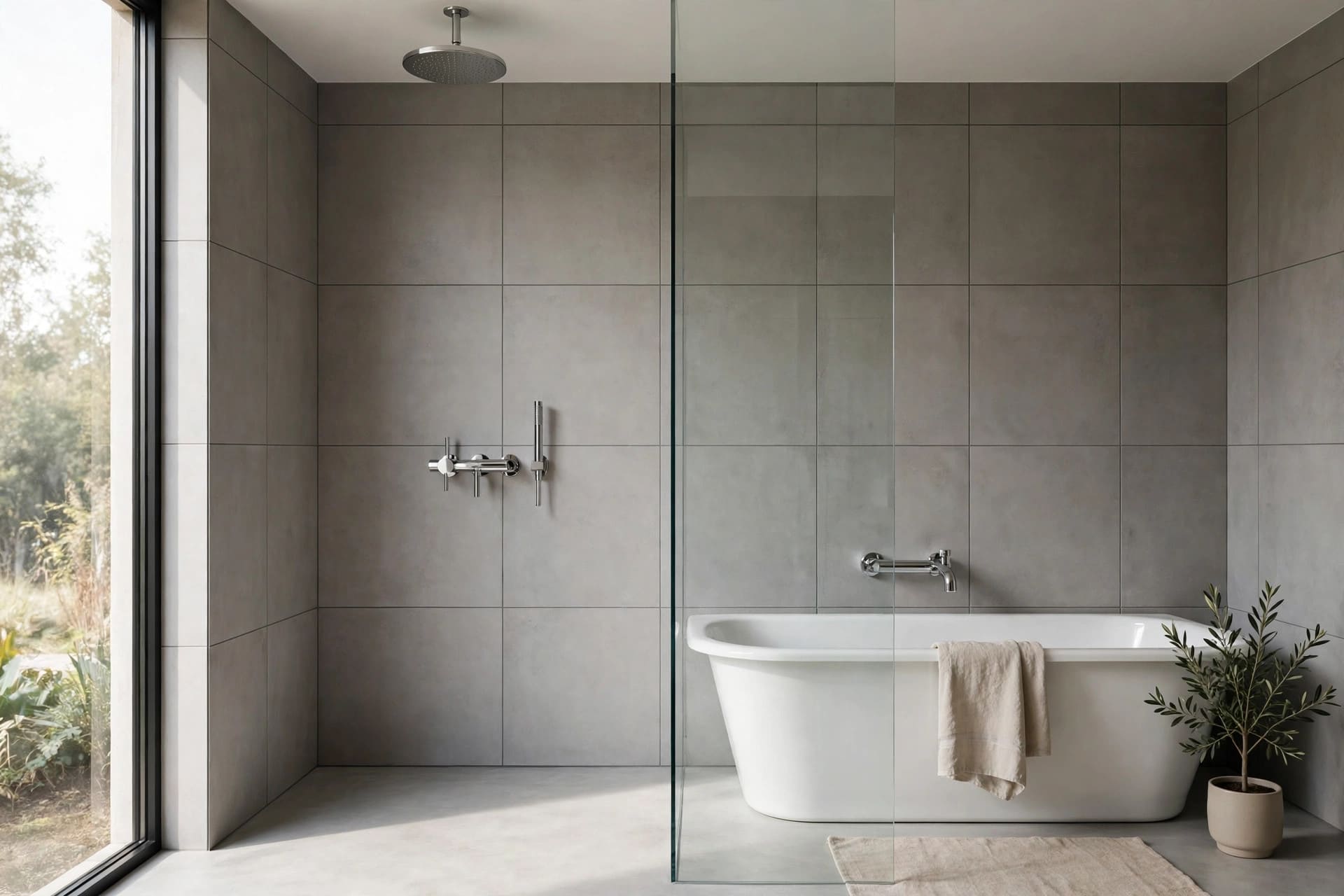 tub shower combo: alcove layout with tiled surround and sliding glass door