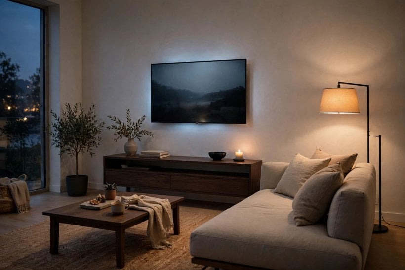 ideal height for tv: tilting wall mount being adjusted behind a TV
