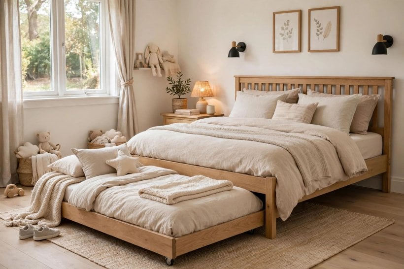 twin bed guest room ideas: adaptable twin beds styled together as a welcoming double