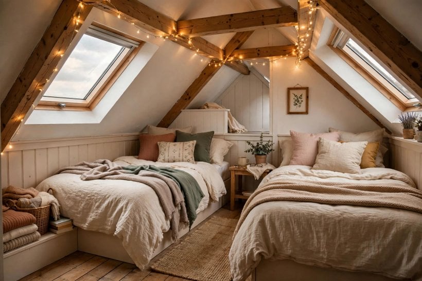 twin bed guest room ideas: reading lamps and a practical shared nightstand between the beds