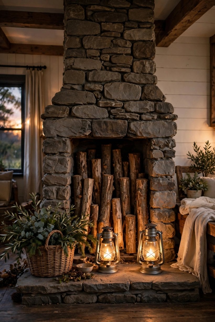 how to decorate inside of fireplace
