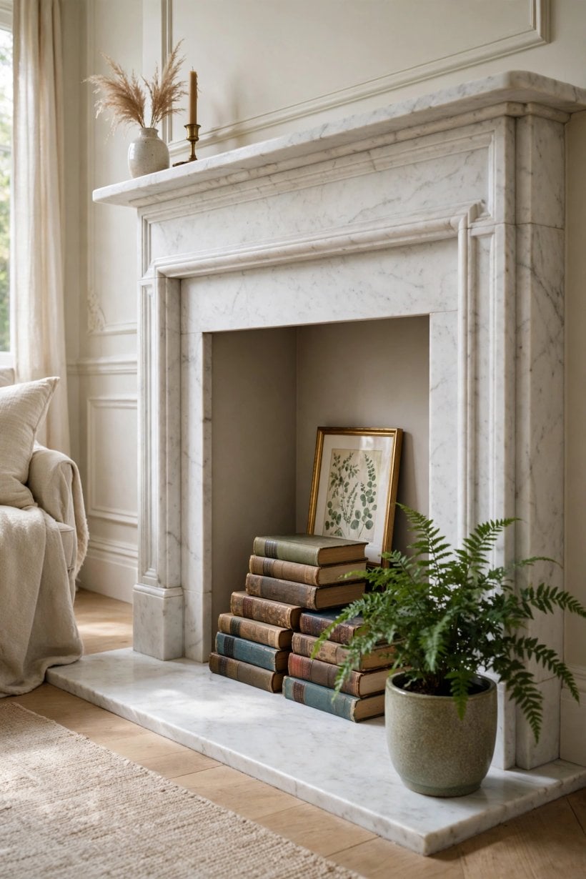how to decorate inside of fireplace