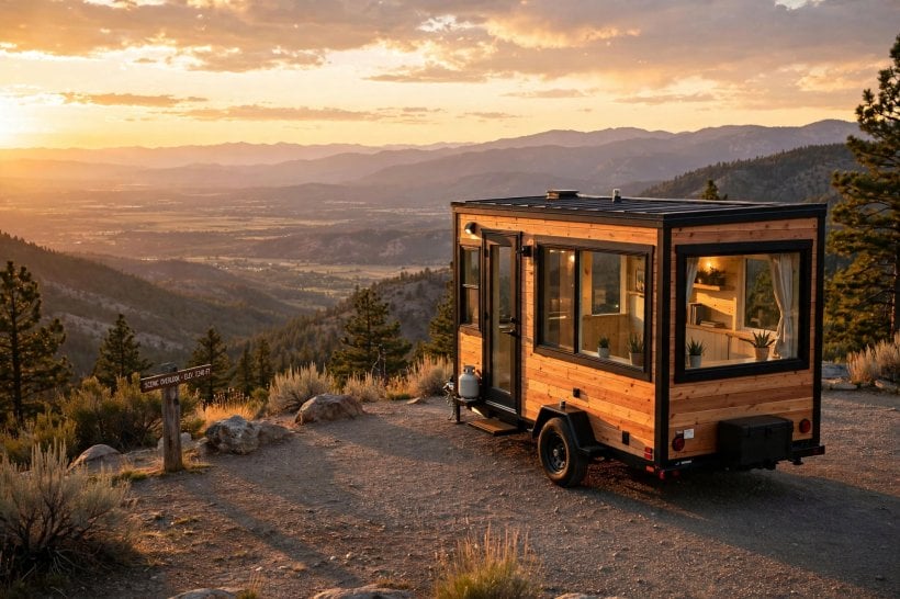 aerogel insulation ROI: tiny house on wheels with a roomy interior feel
