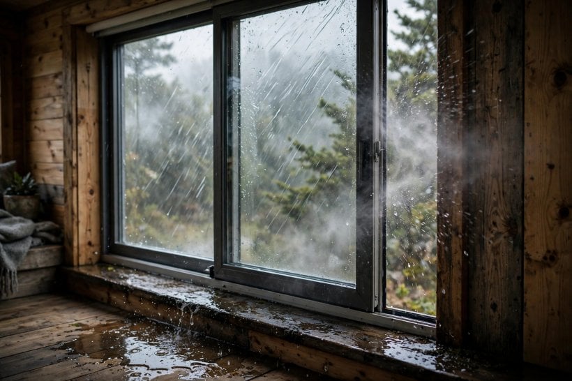 Awning vs. Sliding Windows: wind-blown rain reaching a closed sliding window and its sill
