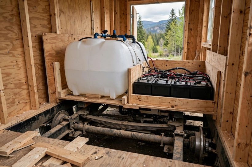 axle placement guide: water tank and batteries placed low near the axles