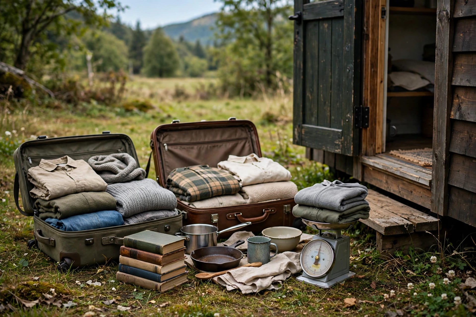 tiny house GVWR: belongings, books and kitchenware packed for weighing
