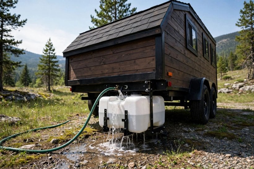 tiny house GVWR: fresh water tank mounted low near the axles