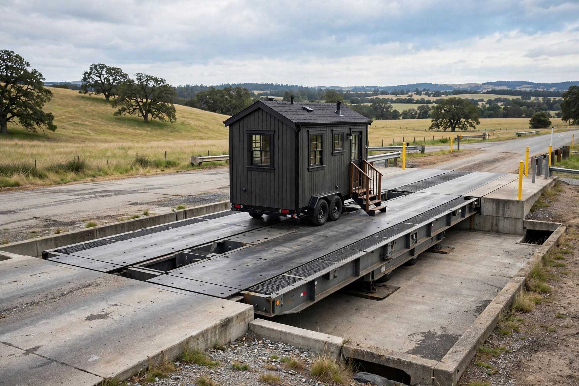 tiny house GVWR: tiny house on a platform scale during weighing