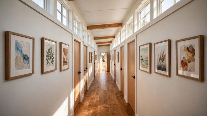 clerestory window tiny house layouts: hallway light scoop with transoms over doors