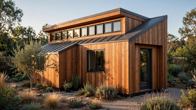 clerestory window tiny house layouts: raised monitor roof section on a tiny house exterior