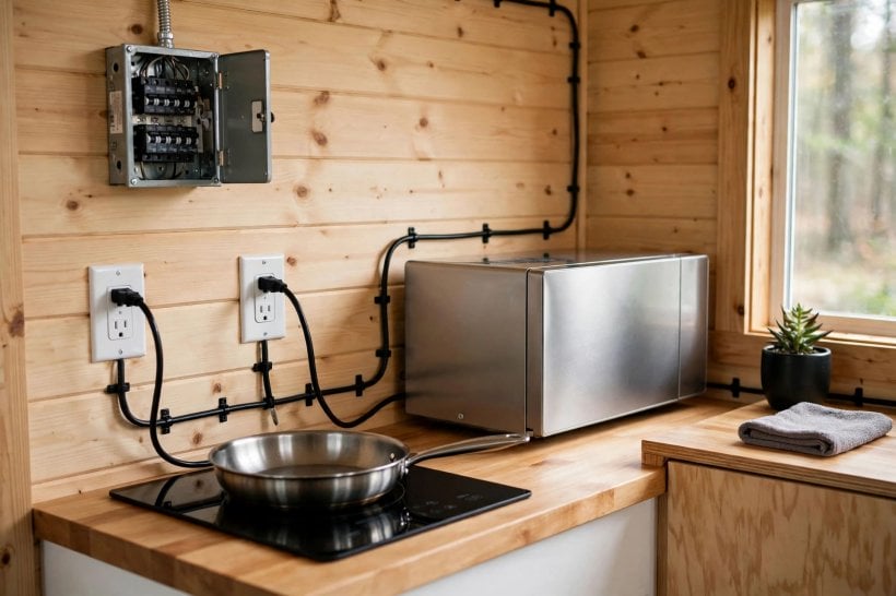 Compact Kitchen Appliances for Tiny Houses: planned 20A GFCI kitchen circuits and a breaker panel