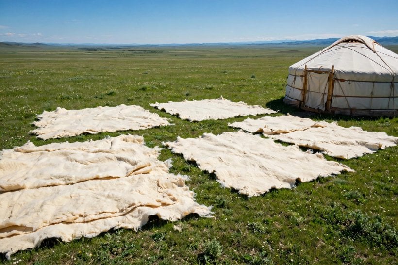 condensation control in yurts: felt panels taken outside on a dry sunny day so sunlight can kill the mold