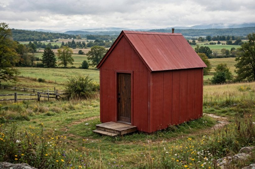 corrugated metal siding: vertical ribs giving a tiny house the classic barn look