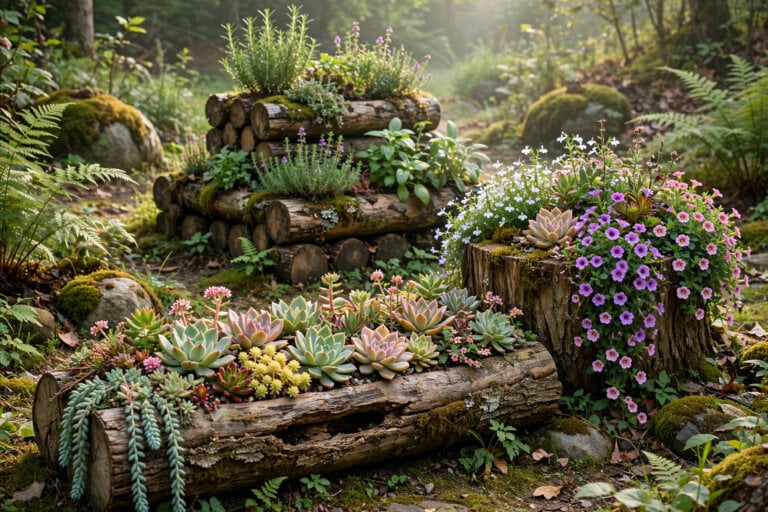 Creative Log Planters: Hollowed Logs, Log Slices, and Tiered Log Gardens Creative Log Planters