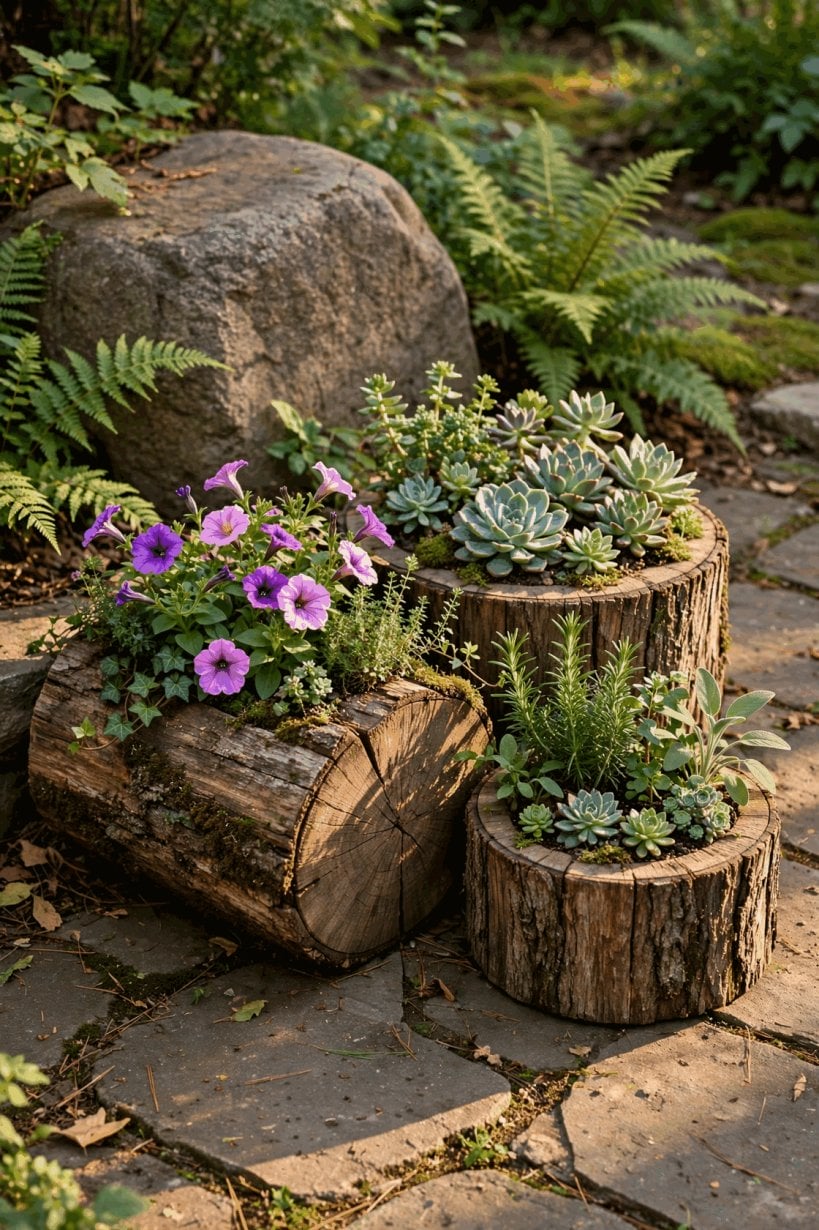 Creative Log Planters