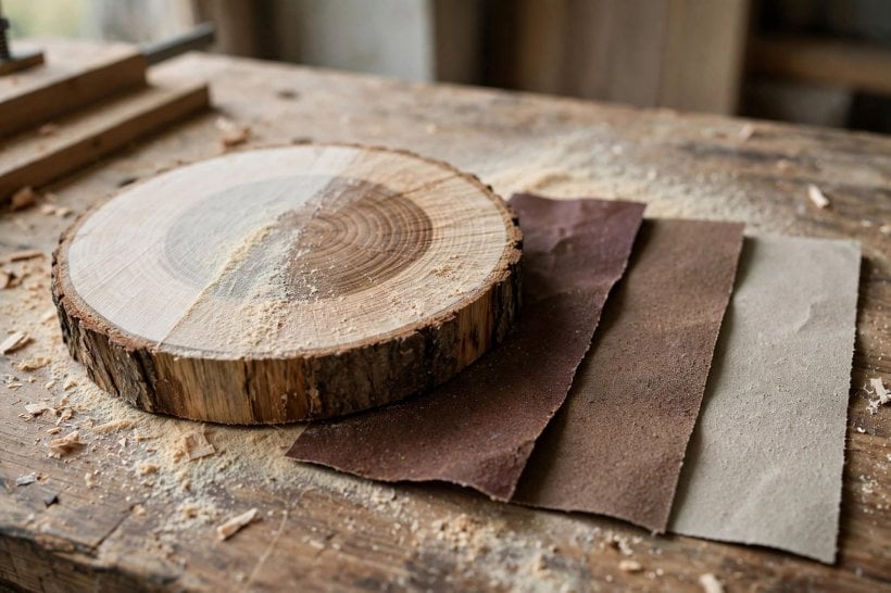 DIY Log Slicing: sanding a cookie smooth through the grit progression