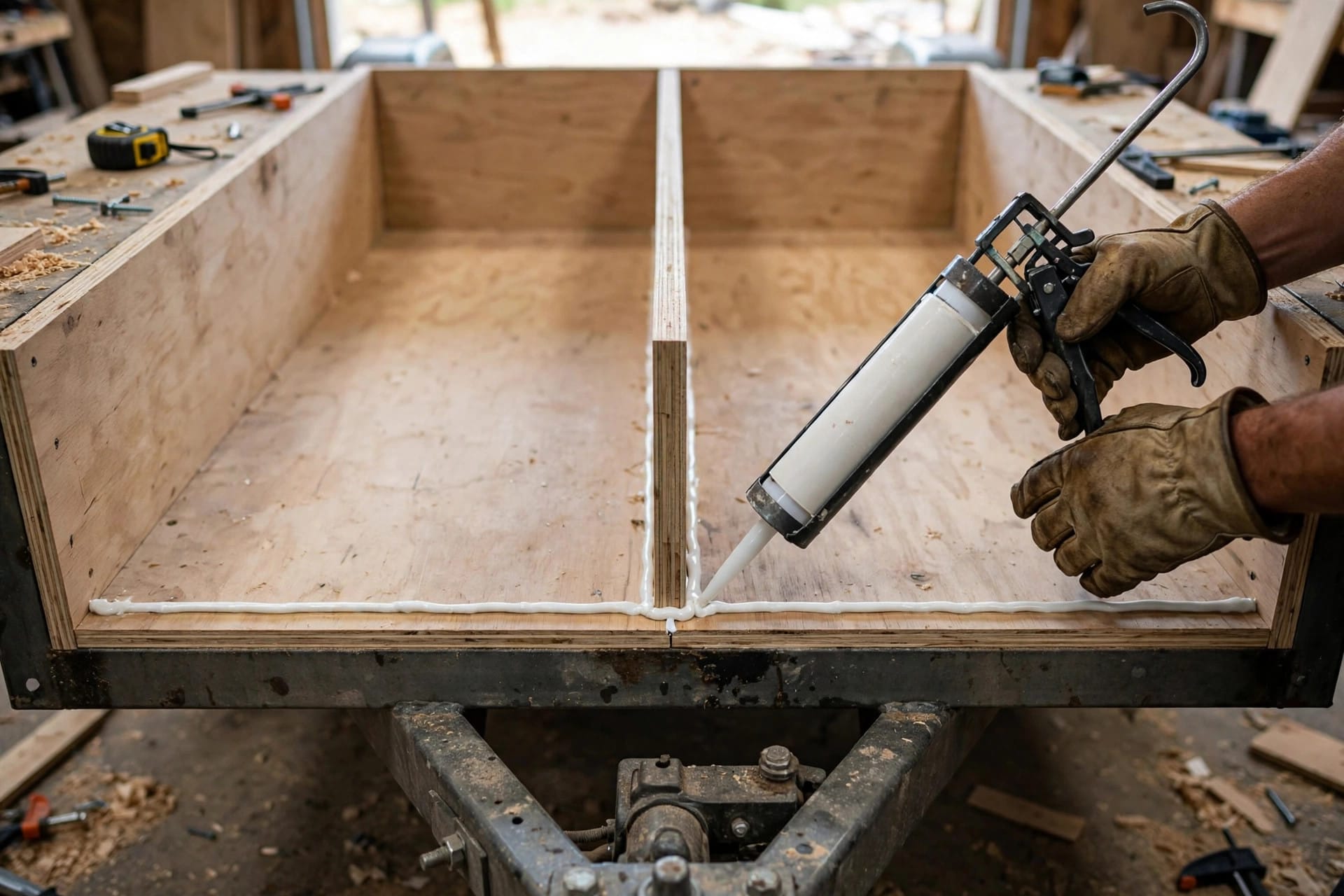 DIY tongue boxes: sealing the central divider with exterior caulk inside the box frame