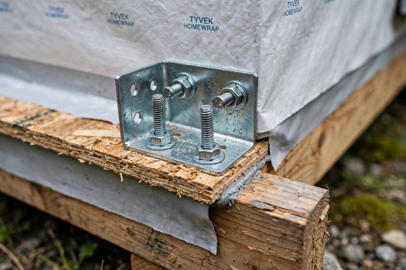 eaves and overhangs: a bracket bolted to the exterior sheathing at the rim joist