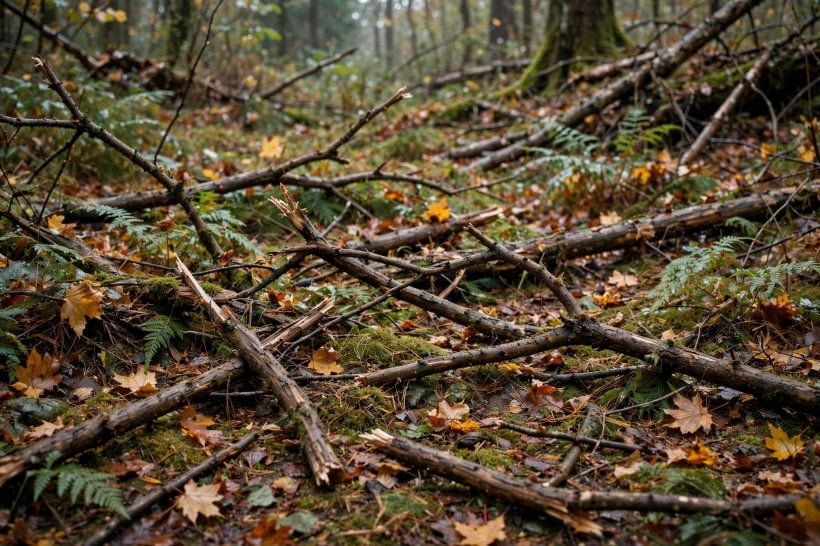 Fallen Limb Crafts: storm-fallen branches gathered in the woods after a windstorm