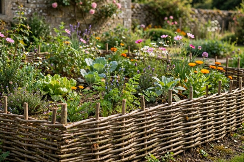 Fallen Limb Crafts: woven wattle edging of willow whips bordering a garden bed