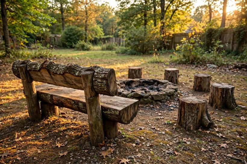 Fire Pit Seating: the gravel circle floor with its stone ring border