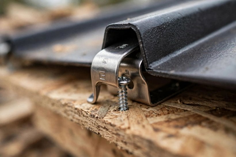 metal siding oil canning: concealed clip fastening detail that lets panels move