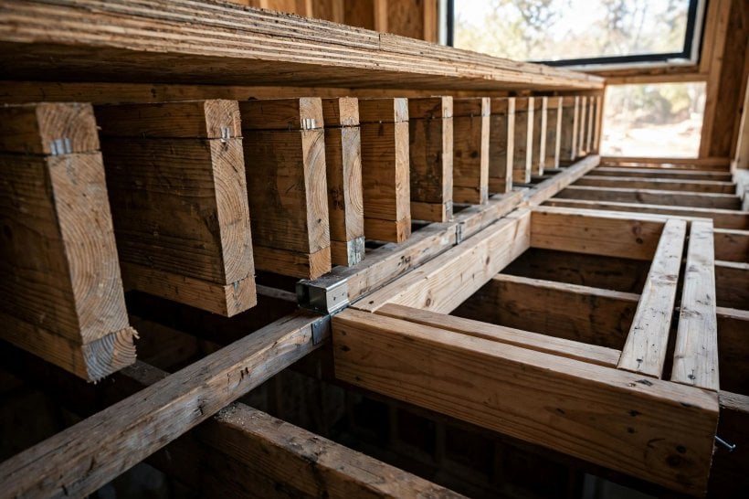 how to frame a tiny house loft: a rim joist capping the joist ends at the loft edge
