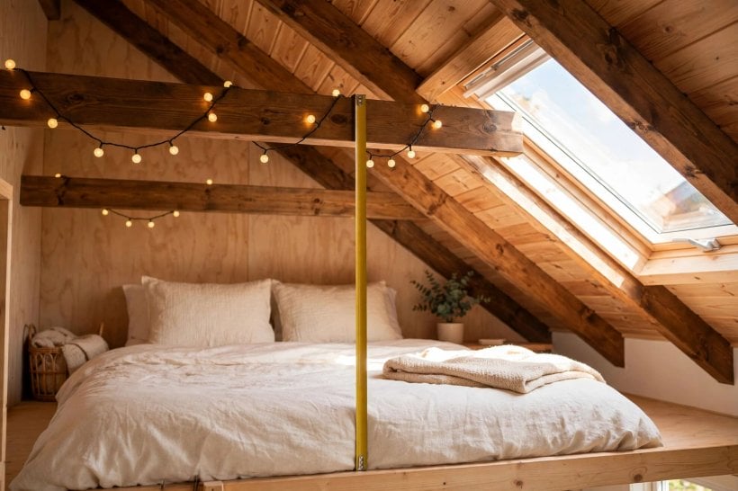 how to frame a tiny house loft: measuring sitting headroom under the sloped roof