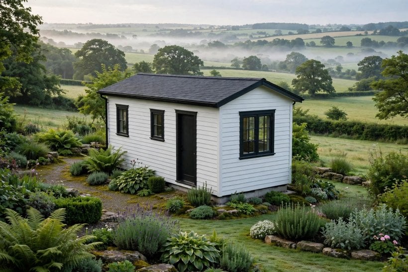 tiny house siding: a foundation tiny house with painted lap siding