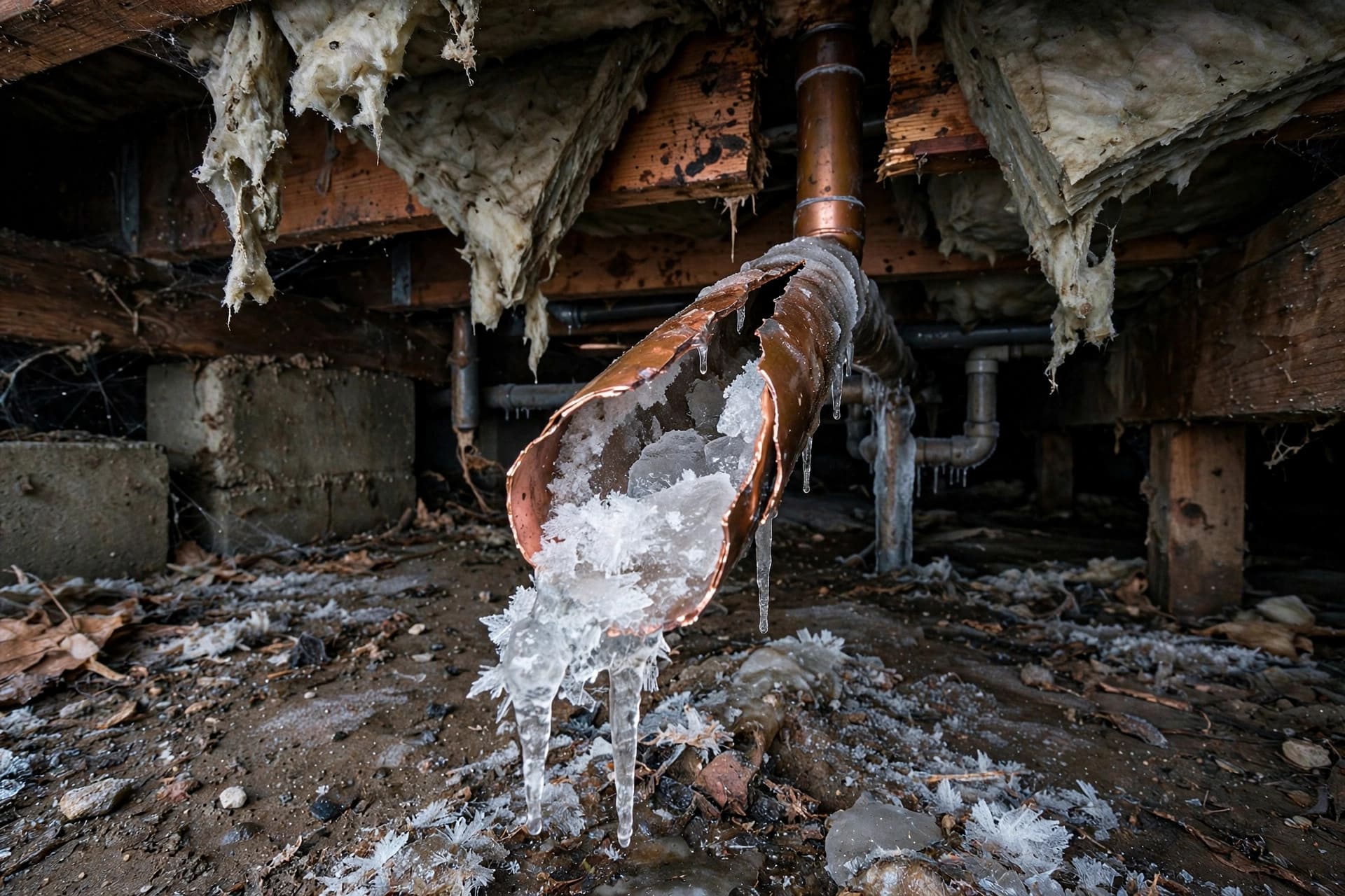 heat tape pipe freeze simulator: a burst pipe split open by frozen water