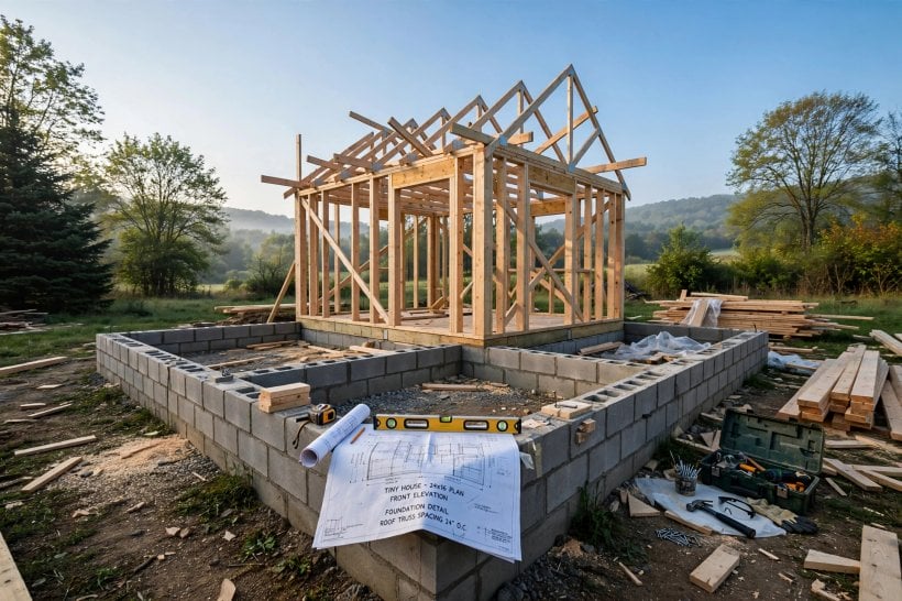 how to finance a tiny house: a tiny house framed on a permanent foundation, the build type construction-to-permanent loans are written for