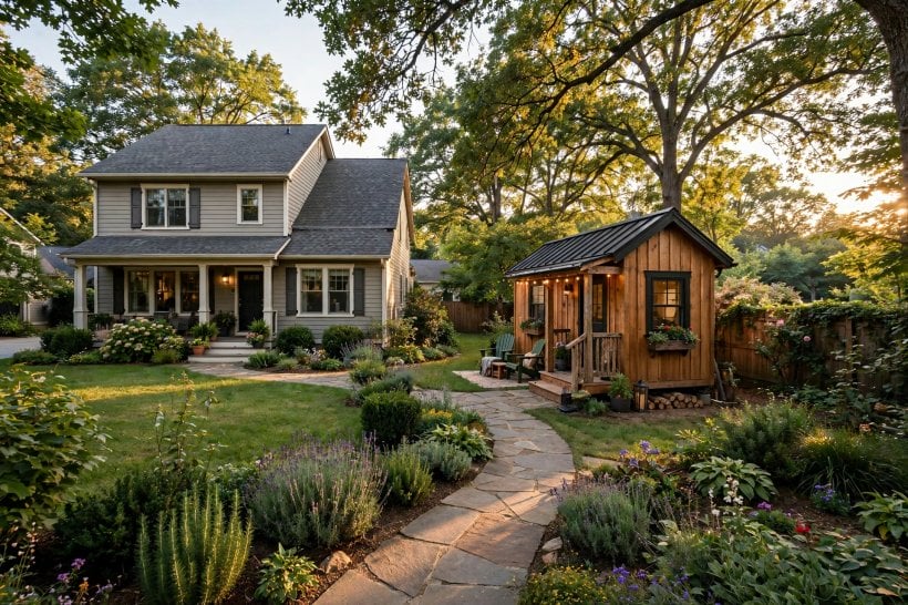 how to finance a tiny house: a backyard tiny house funded by equity in the main home behind it