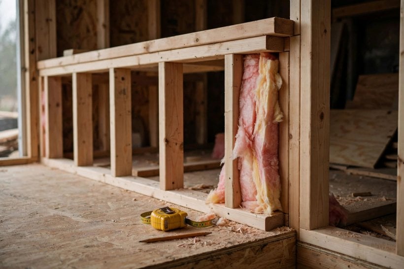 how to frame a tiny house on a trailer: advanced framing with insulation fitted between widely spaced studs