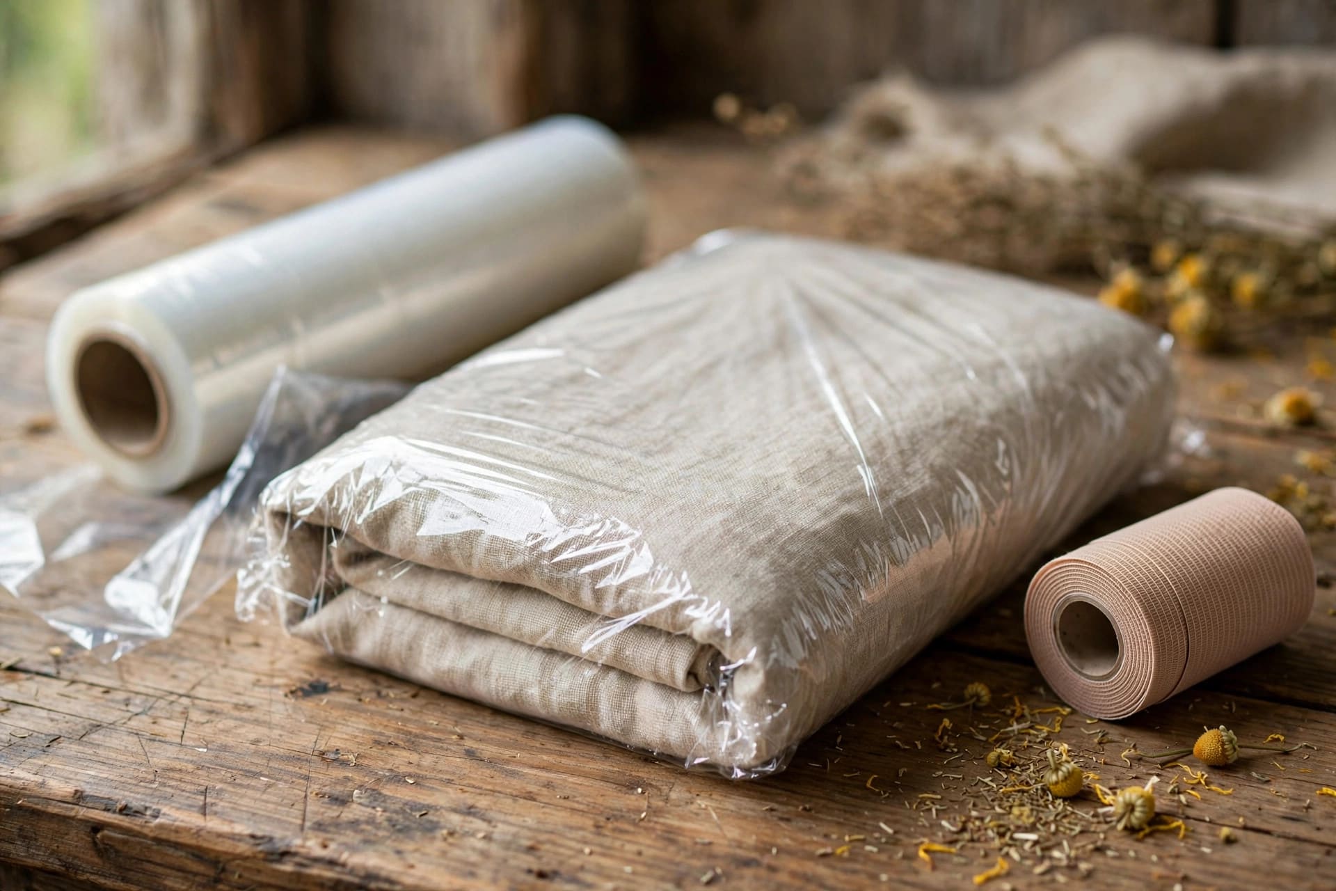 how to make a charcoal poultice: covering the cloth pad with plastic wrap to keep it moist
