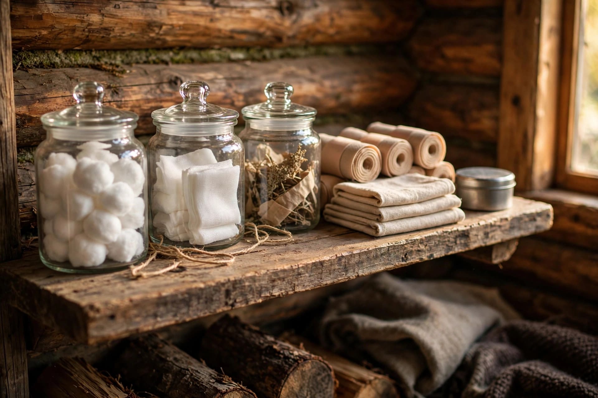 how to make a charcoal poultice: a homestead first-aid shelf with the poultice kit stored together