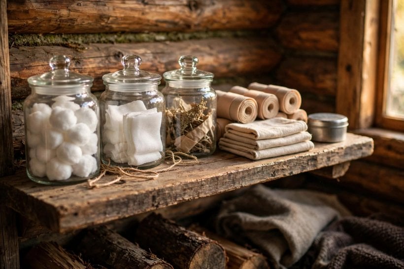 how to make a charcoal poultice: a homestead first-aid shelf with the poultice kit stored together