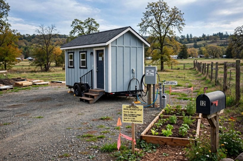 how to rent a tiny house on Airbnb: tiny house placed on its lot, permit and placement checks done before the first listing