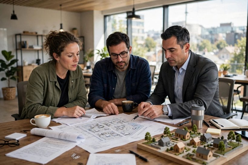 how to start a tiny house community: founders and their attorney reviewing the ownership documents and site plan