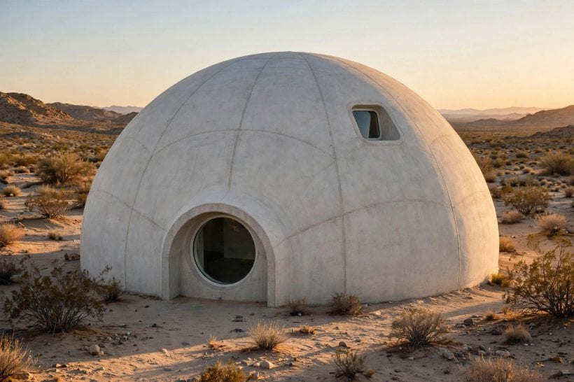 inflatable home concept layouts: permanent concrete dome home cast from an inflatable form
