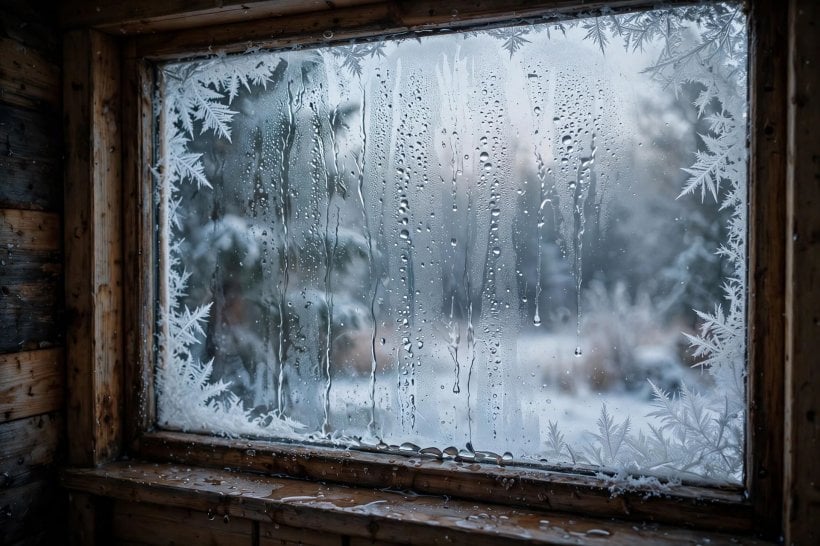 how to insulate a tiny house: condensation and frost beading on a tiny house window