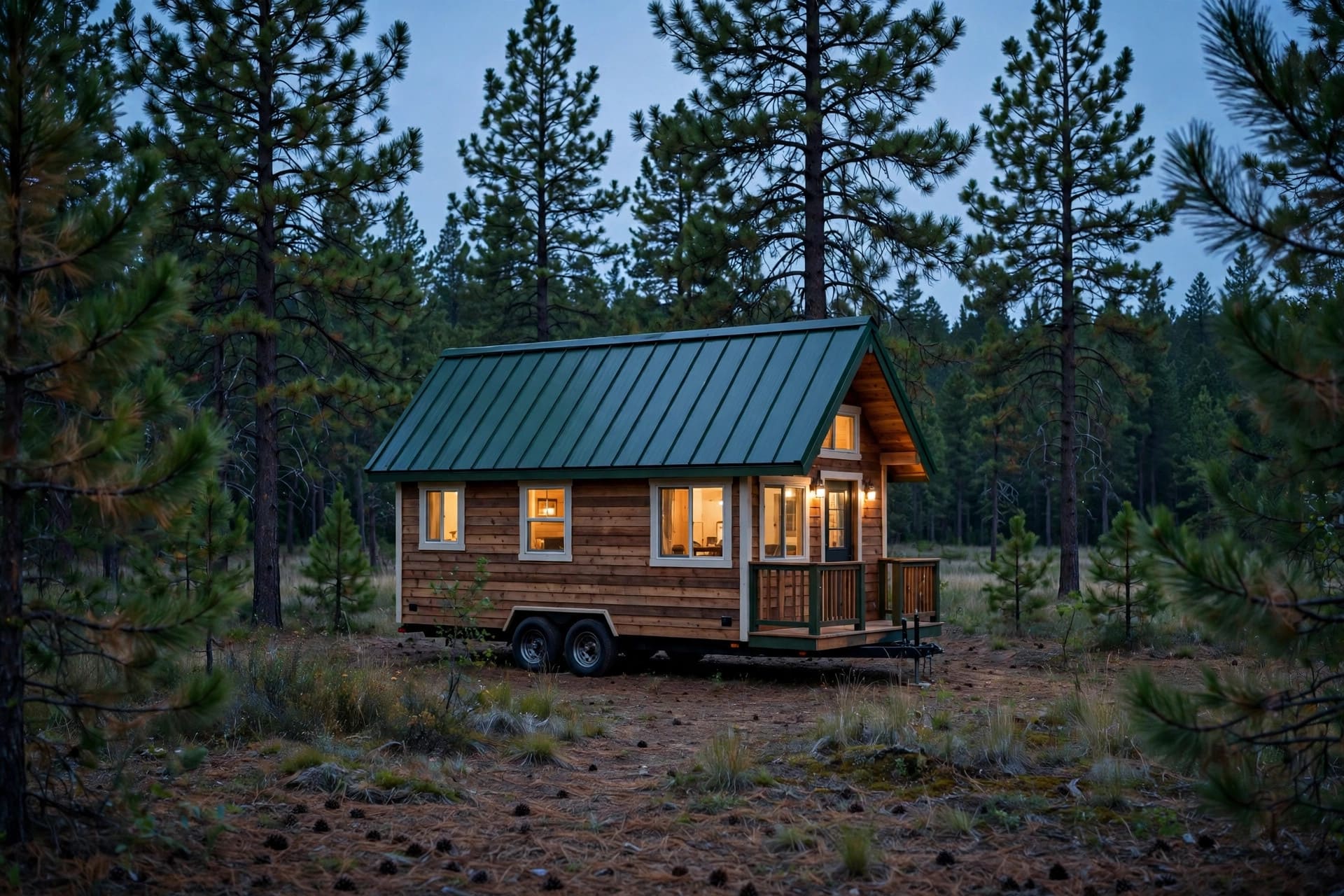 metal roofing material calculator: finished tiny house with a standing seam metal roof