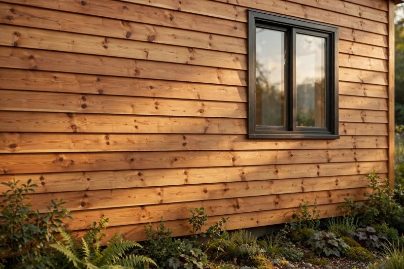 Paint vs. Stain: semi-transparent stain letting cedar grain show through an even honey tint