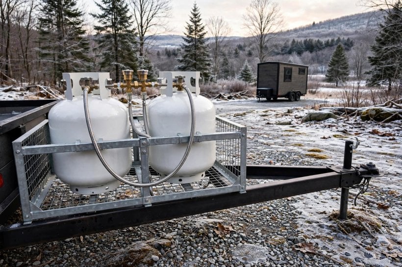 Propane vs Electric in Tiny Houses: twin cylinders, a two-stage regulator and labeled shutoffs