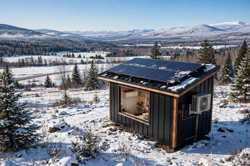 Propane vs Electric in Tiny Houses: solar array and mini-split serving the electric side of a hybrid house