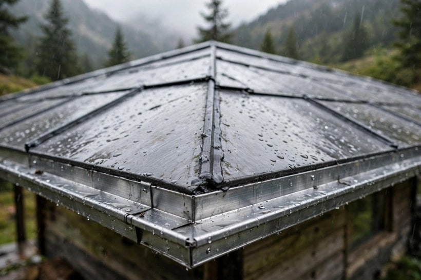 quite lite shelter: roof panel and sealed joint detail with aluminium reinforcement
