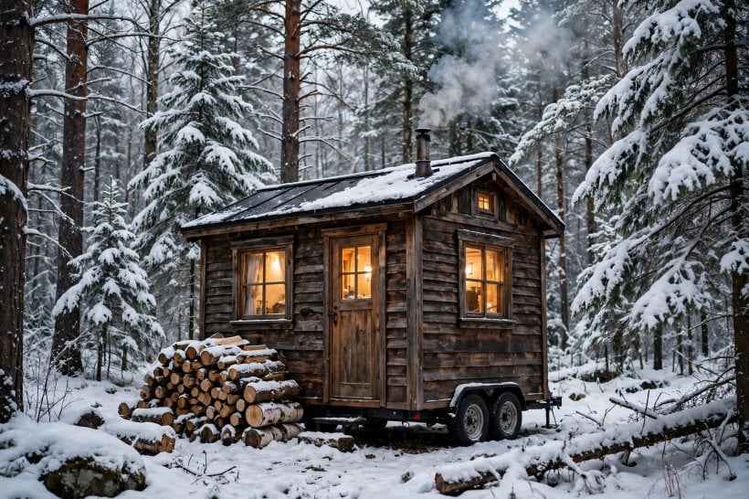 tiny house living quiz: a tiny house in snowy Vermont woods, the kind of cold-climate match the quiz can return