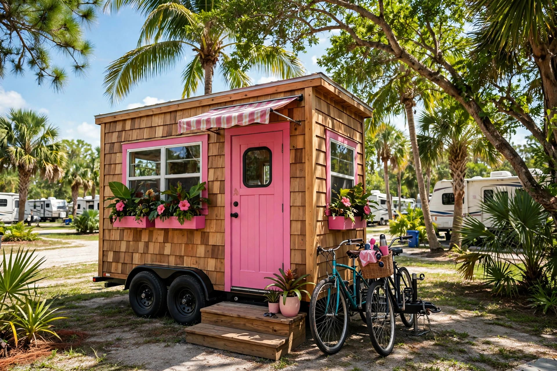 tiny house living quiz: a tiny house in a sunny Central Florida RV park, a warm-climate result with community living