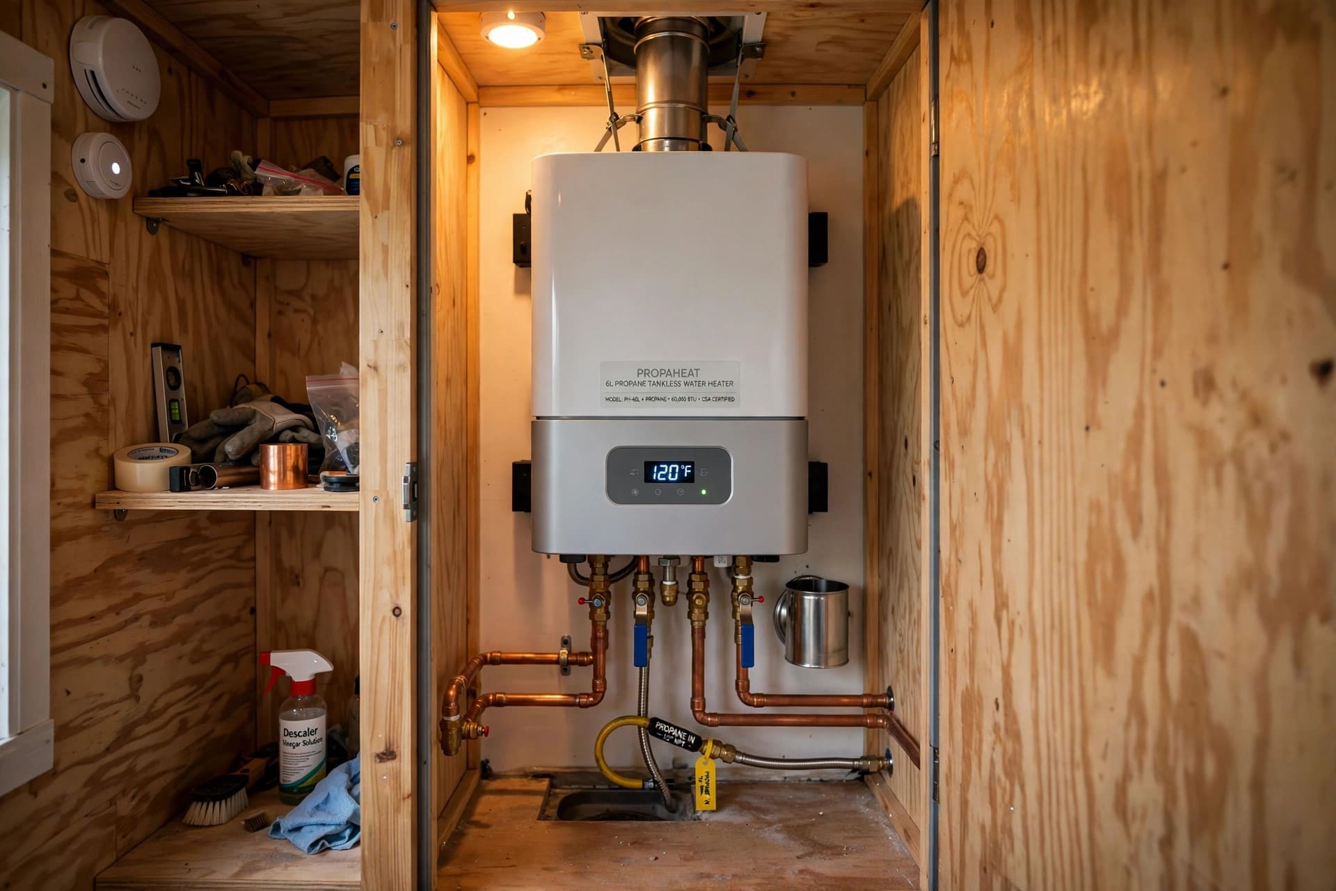radiant floor heating power analyzer: compact propane boiler in a utility closet