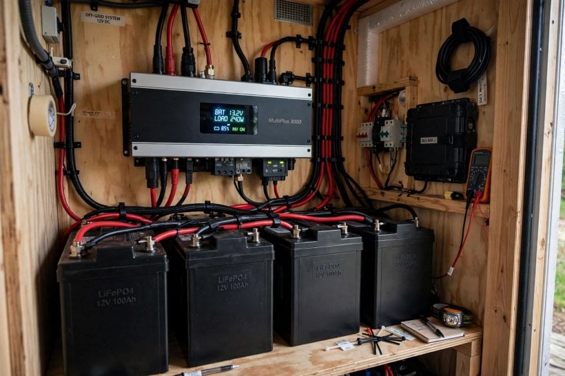 radiant floor heating power analyzer: lithium battery bank and inverter