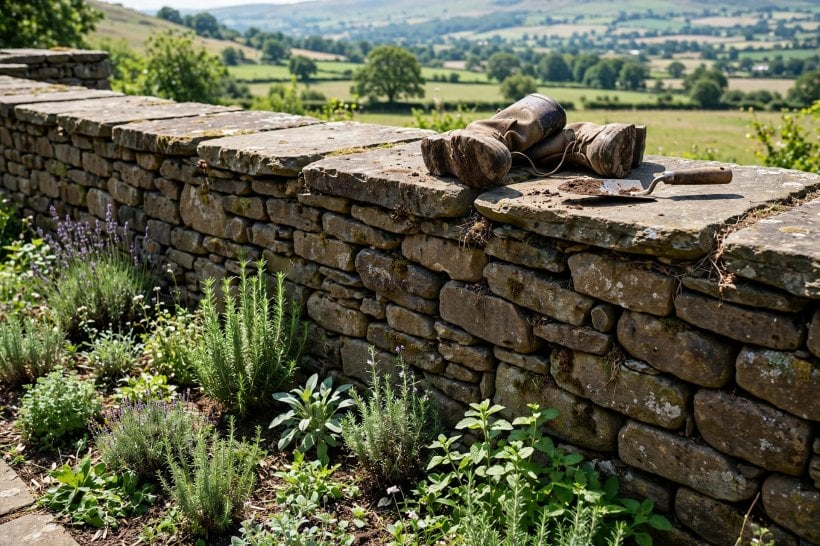 Rock Garden Ideas for Slopes: walking the capstones to tend the terrace bed above